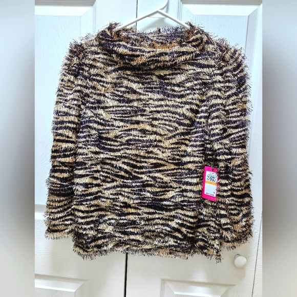 Vince Camuto Women's Eyelash Zebra Falcon Animal Print Mock-Neck Top Size Small - Picture 1 of 8